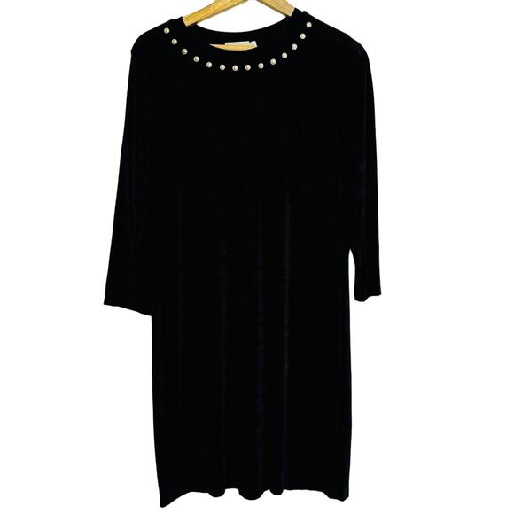 Michael Kors Long Sleeve Gold Studded Midi Dress Jersey Stretch Black Size L - Picture 1 of 6